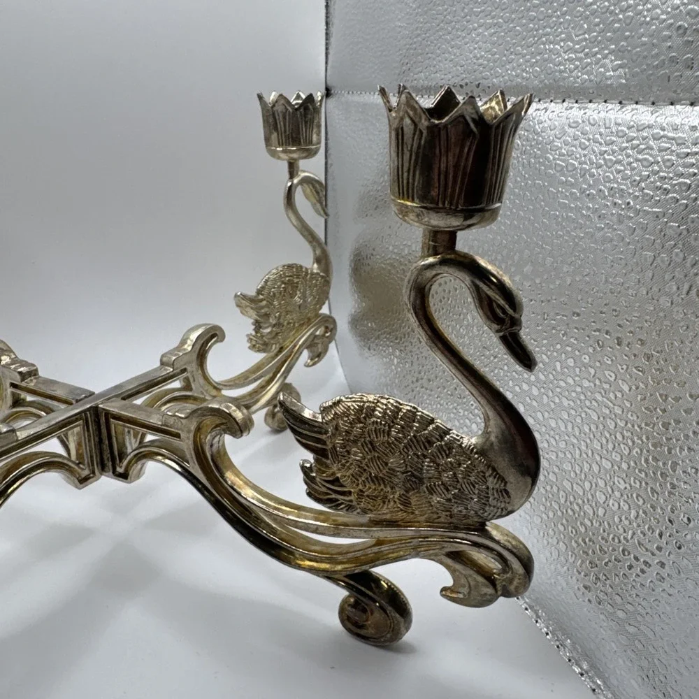 Vintage Silver Plated Swan Candelabra 4 Arm Candle Holder G.B. Reg No 1033795